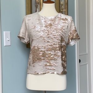 Gold and white sequin shorts sleeve top